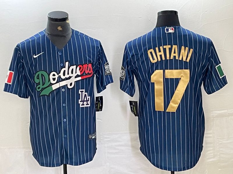 Men Los Angeles Dodgers 17 Ohtani Blue Stripe Nike Game MLB Jersey style 29